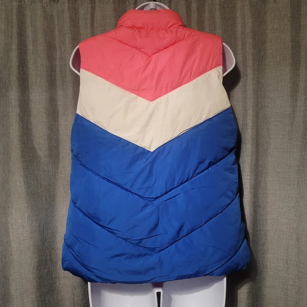 Gap‎ Womens Colorblock Chevron Puffer Vest Pink Blue Cream Size M Full Zip